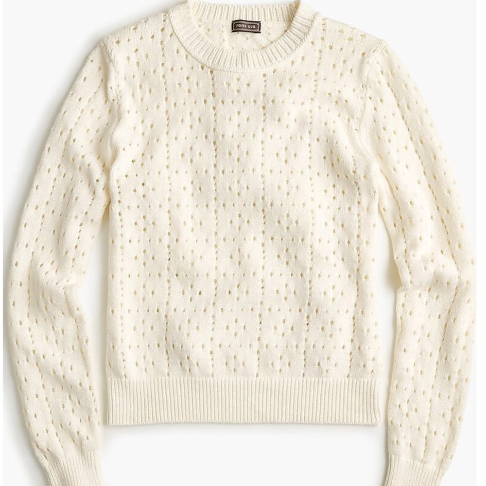 JCrew Point Sur allover pointelle crewneck sweater